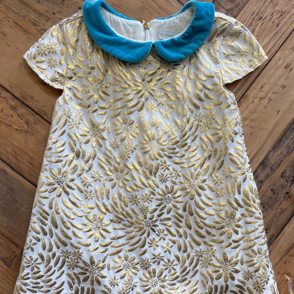 #3 Girl's Gold Metallic Brocade Dress by Margherita Sz: 2